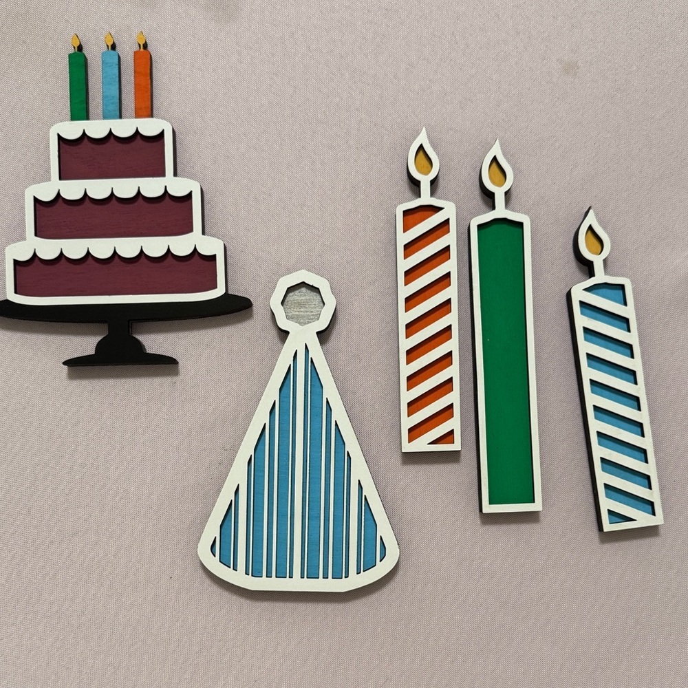 Colorful Party Cake and Candle Wood  Decorations